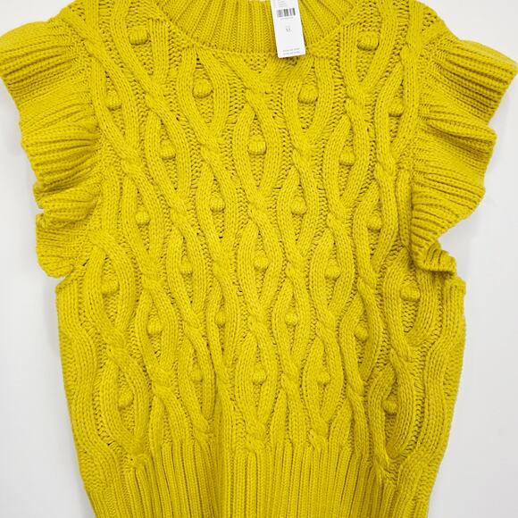 NEW Anthropologie Chunky Knit Flutter Sleeved Yellow Sweater Vest, Size XL, NWT - Picture 4 of 6